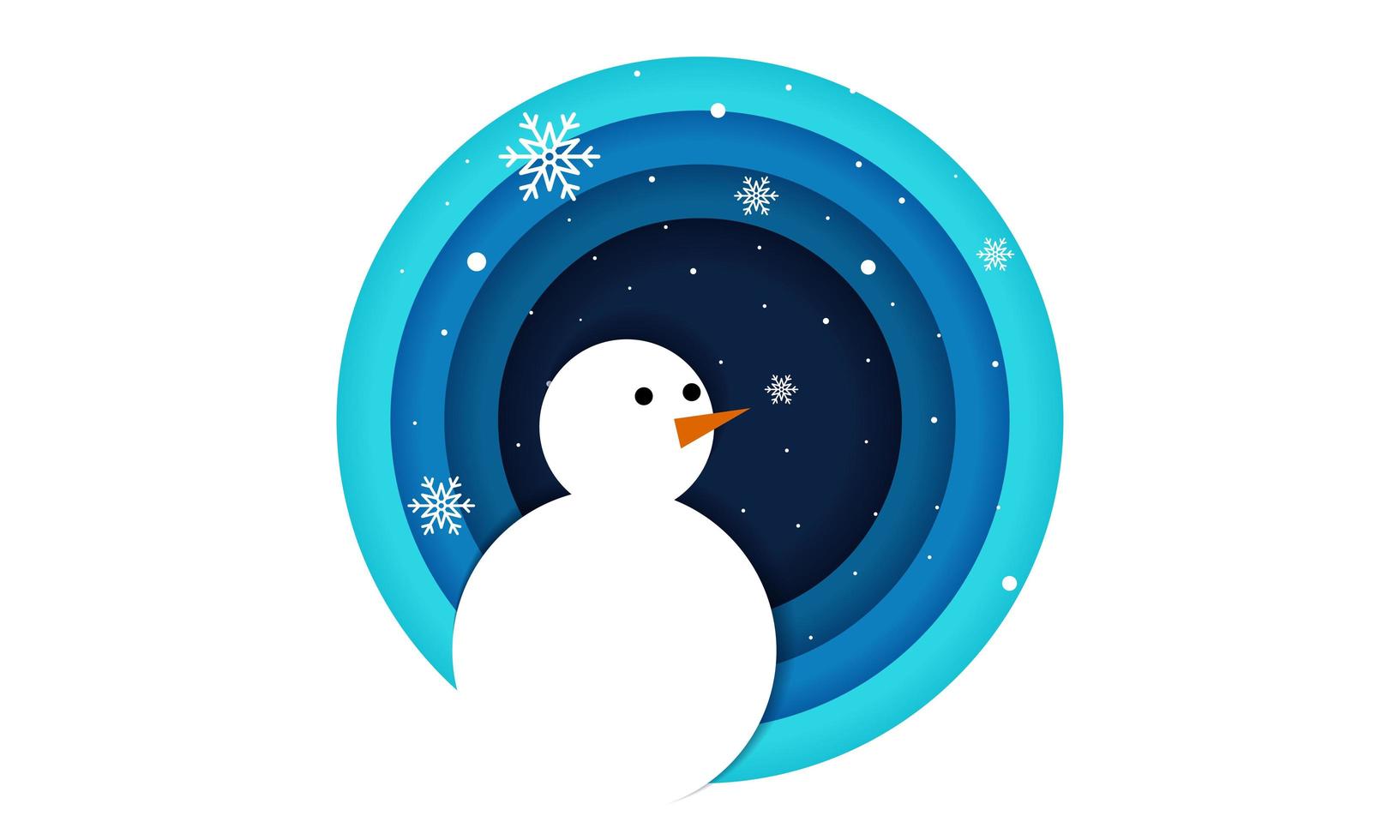 Snowman in Circle Frame with Paper Cut Style vector