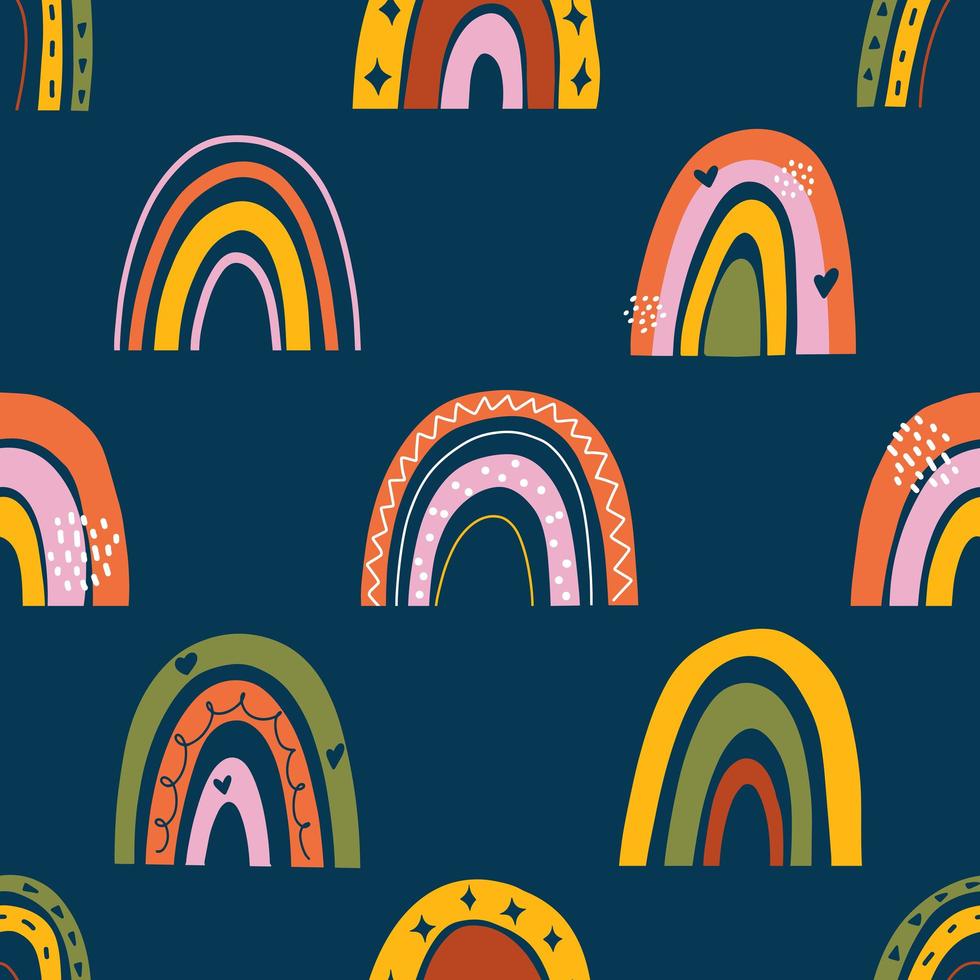 Seamless childish pattern with rainbows in scandinavian style vector