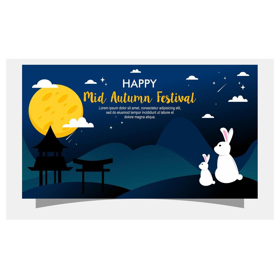 Mid Autumn Festival design with rabbits looking at moon vector