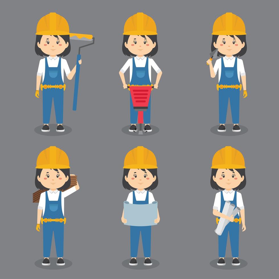 Female Construction Workers Doing Various Activities vector