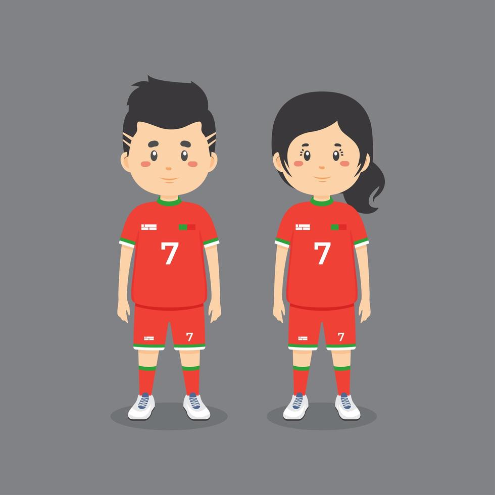 pareja de personajes vistiendo traje de fútbol vector