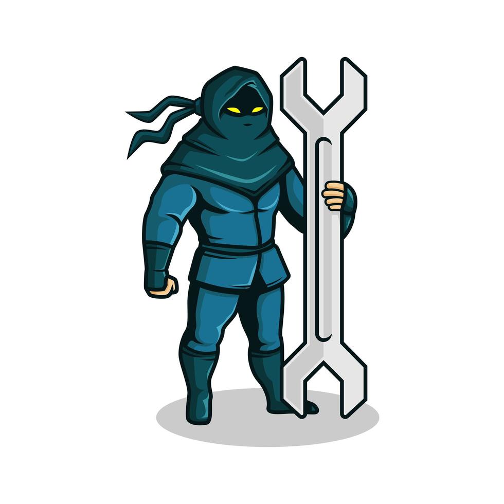 Ninja with wrench mascot vector