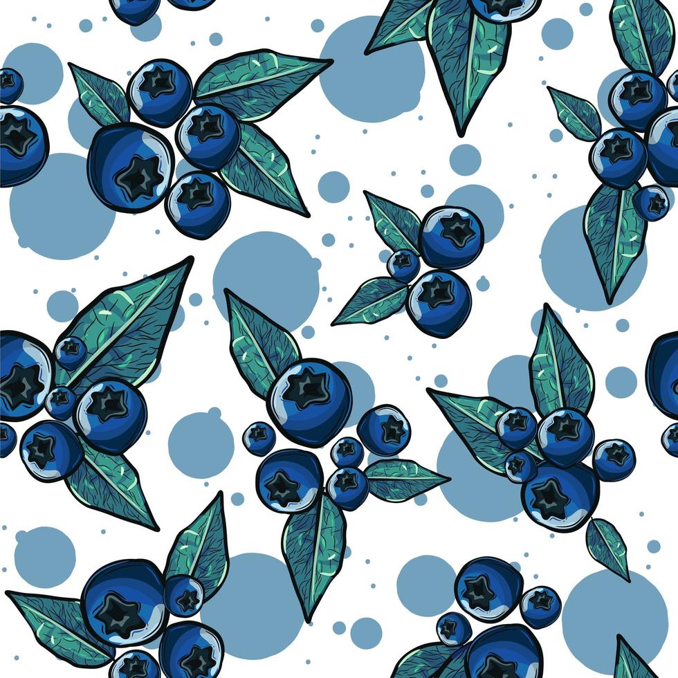 Seamless pattern with blueberries and leaves vector