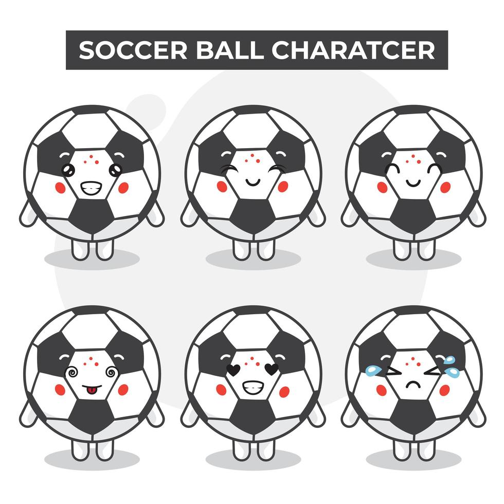 lindo conjunto de personajes de balón de fútbol vector