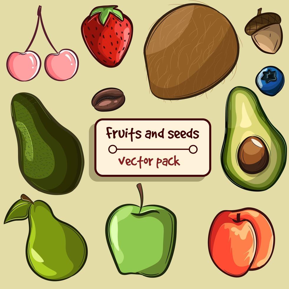 Pack with different type of fruits and seeds vector