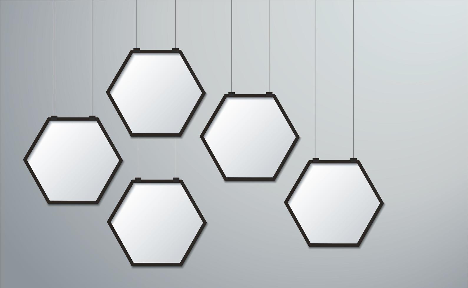 Hanging hexagon frame picture set vector