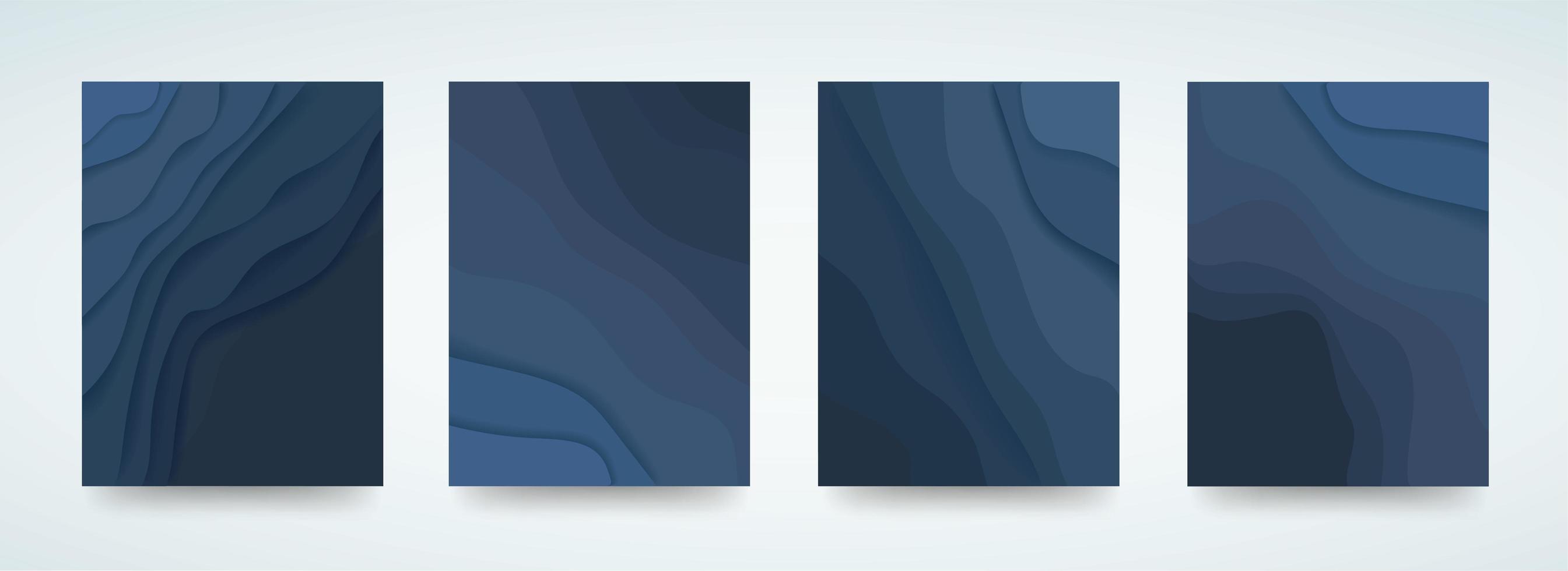 Blue wavy layered card set vector