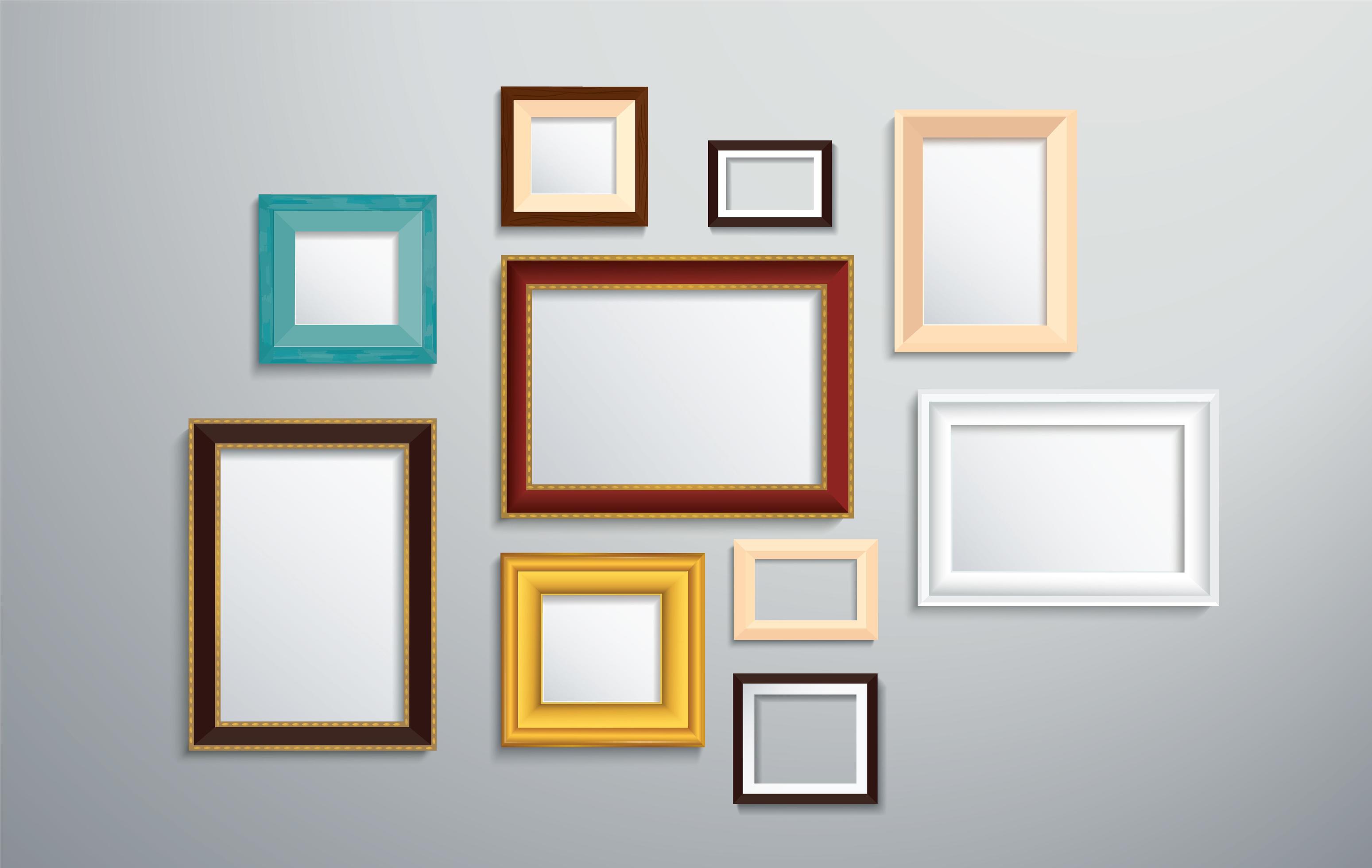 Different style picture frames on wall 1377186 Vector Art at Vecteezy
