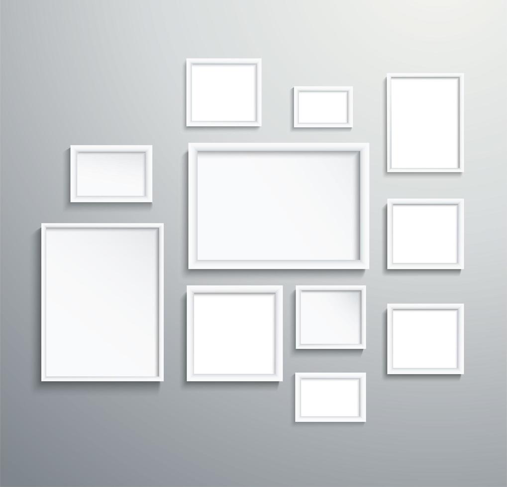 Different sized isolated white picture frames on walls vector