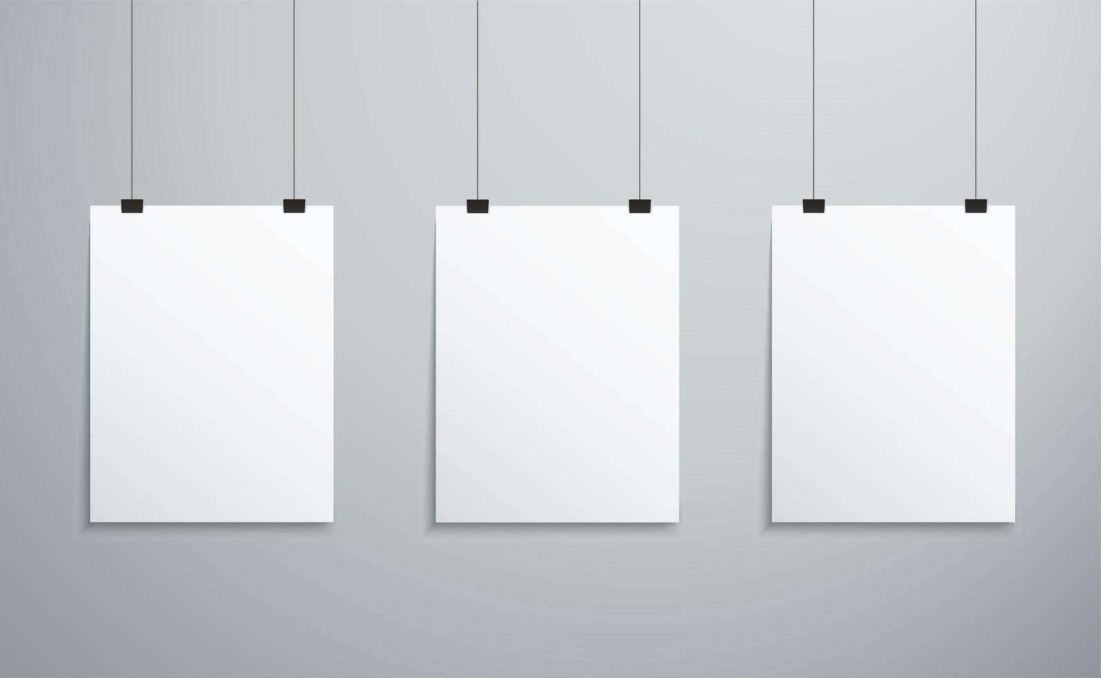 Blank white canvases hanging on wall vector illustration