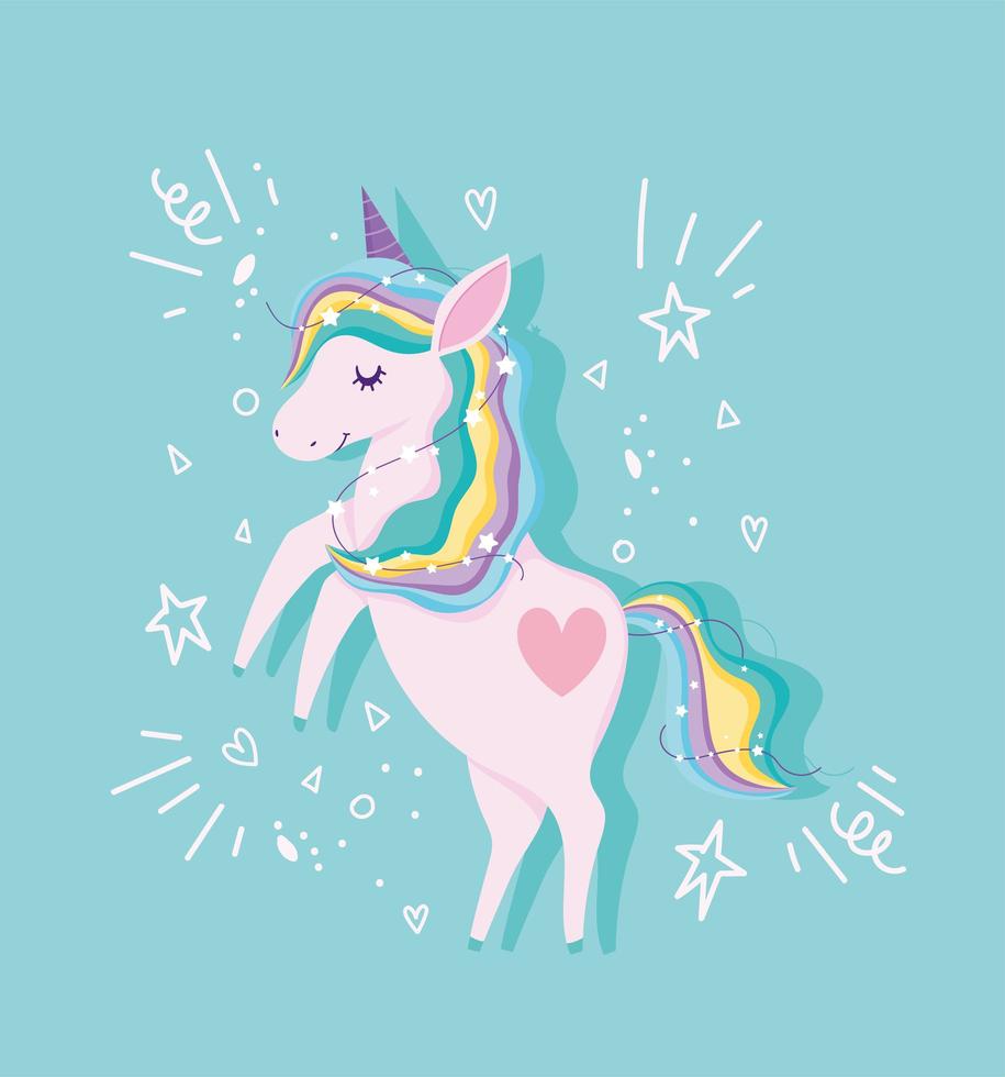 Magic unicorn with cute doodles vector