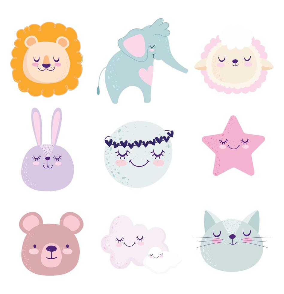 Cute cartoon baby icon set vector