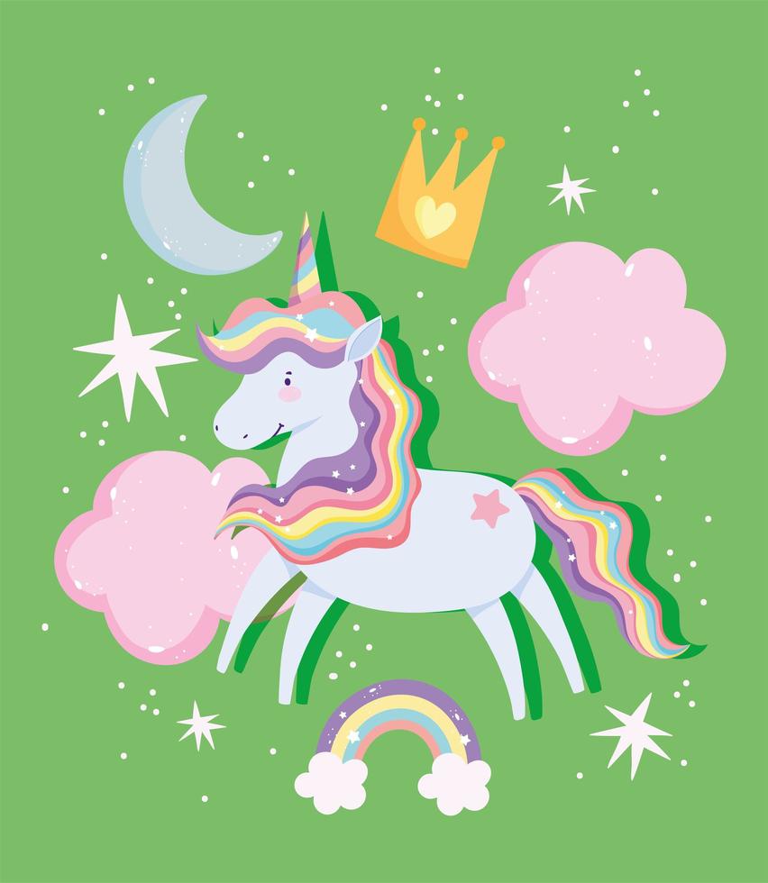 unicornio mágico con elementos celestiales. vector