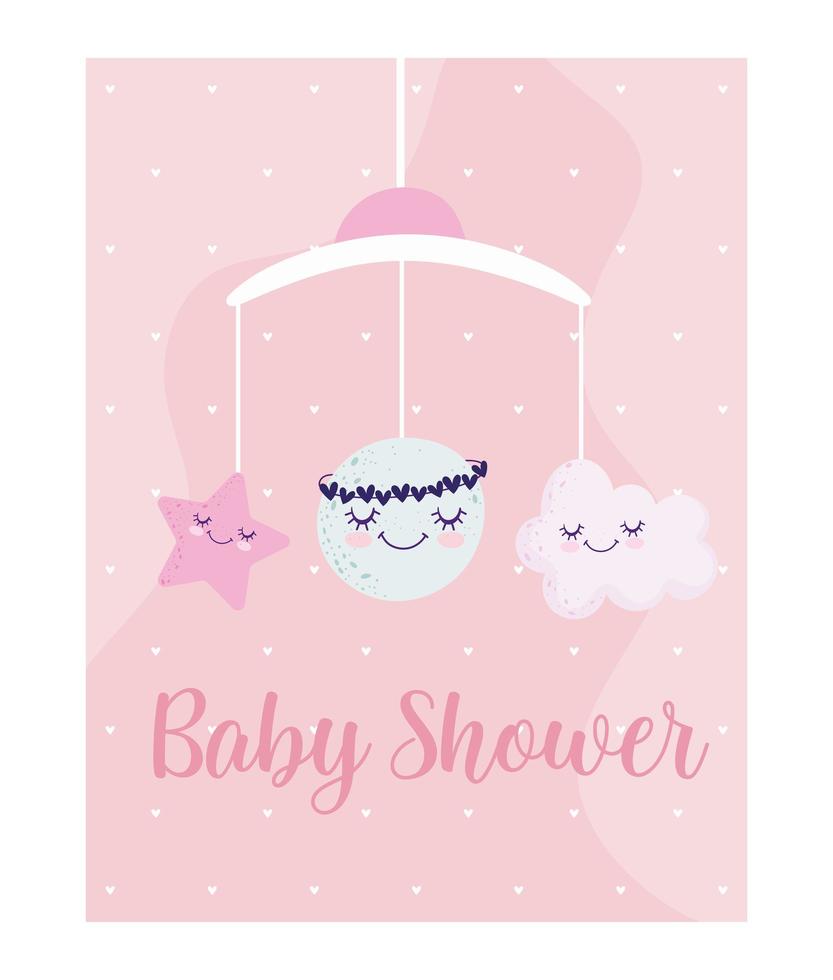 Baby shower card with cute crib mobile vector