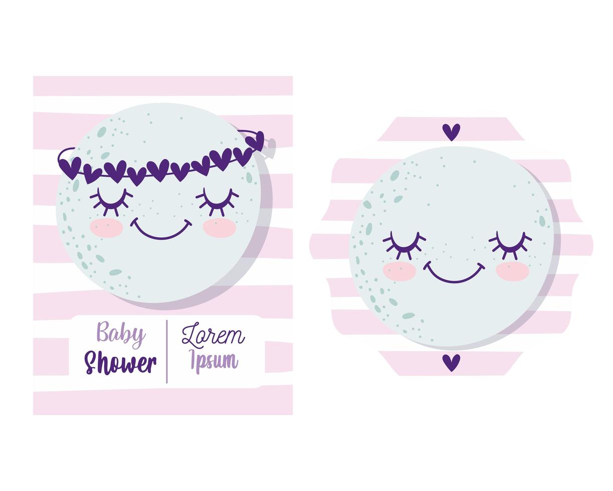 Baby shower invitation card set with cute moon vector