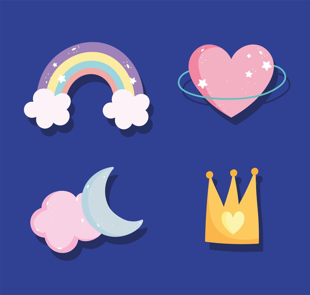 Cute cartoon fantasy icon set vector