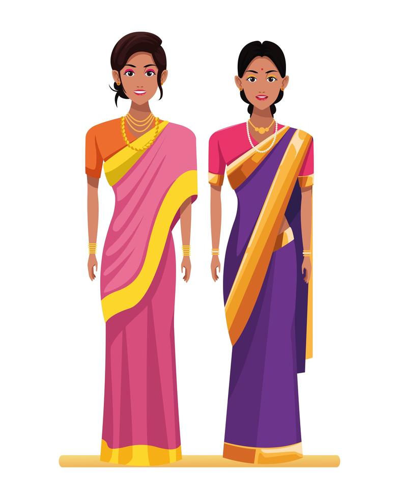 Indian women avatar cartoon characters vector