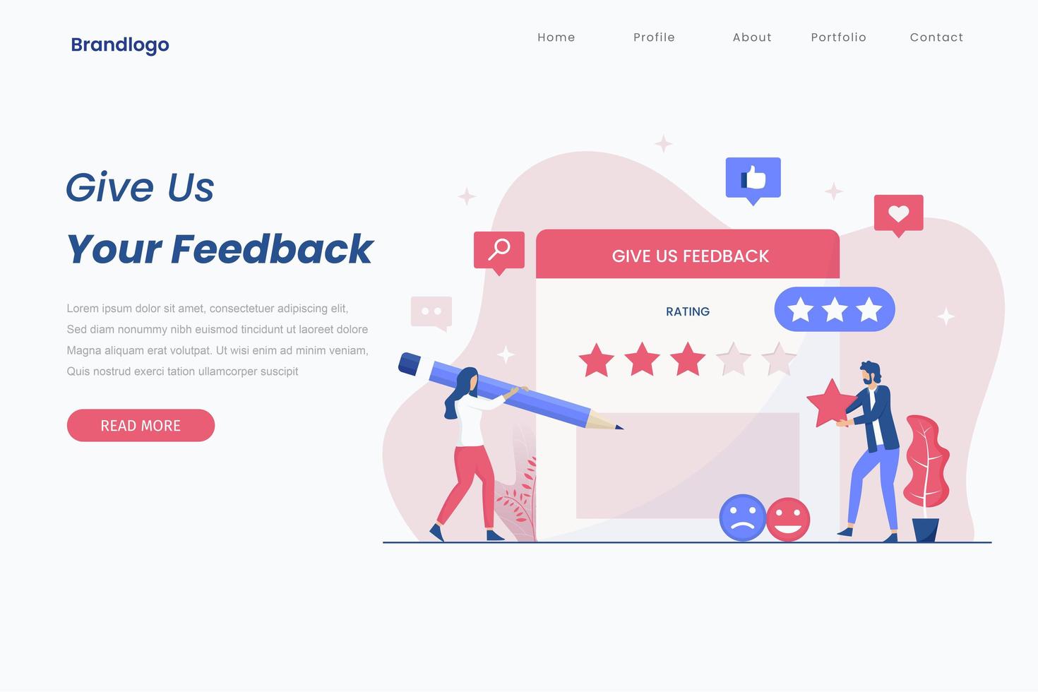 Online feedback landing page concept vector