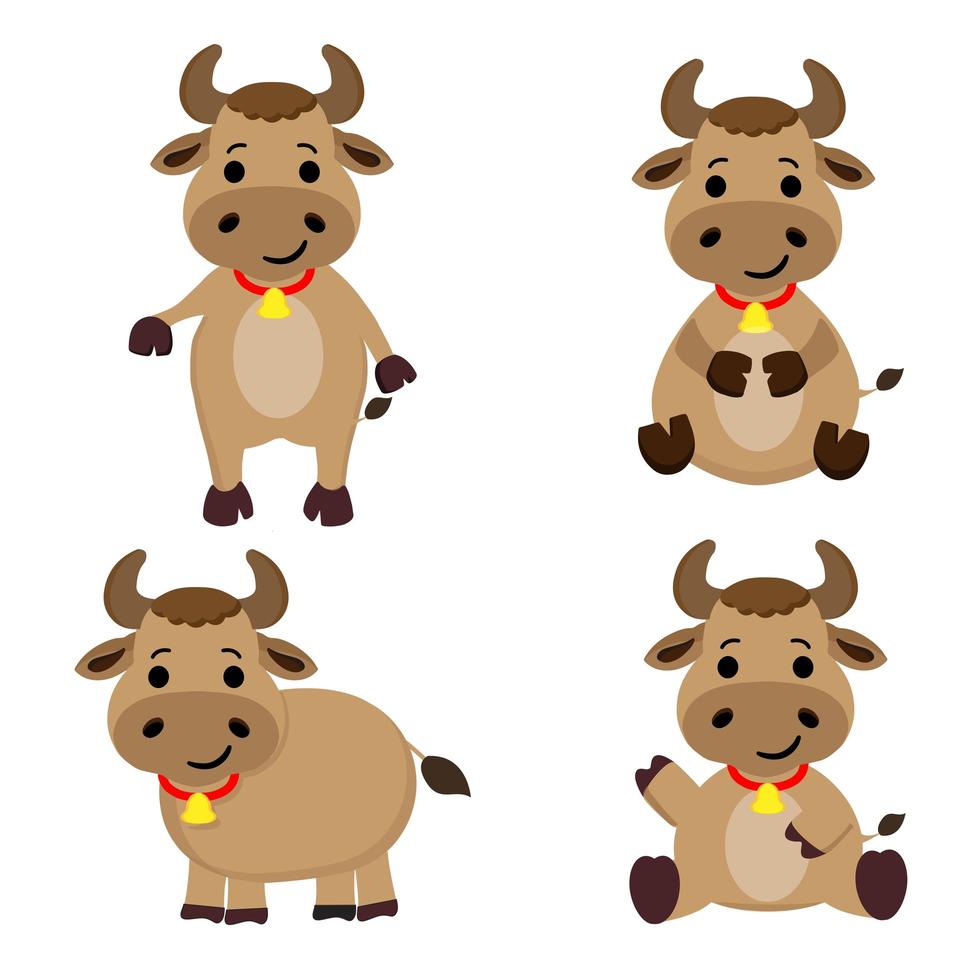 Cute cow cartoon character set vector