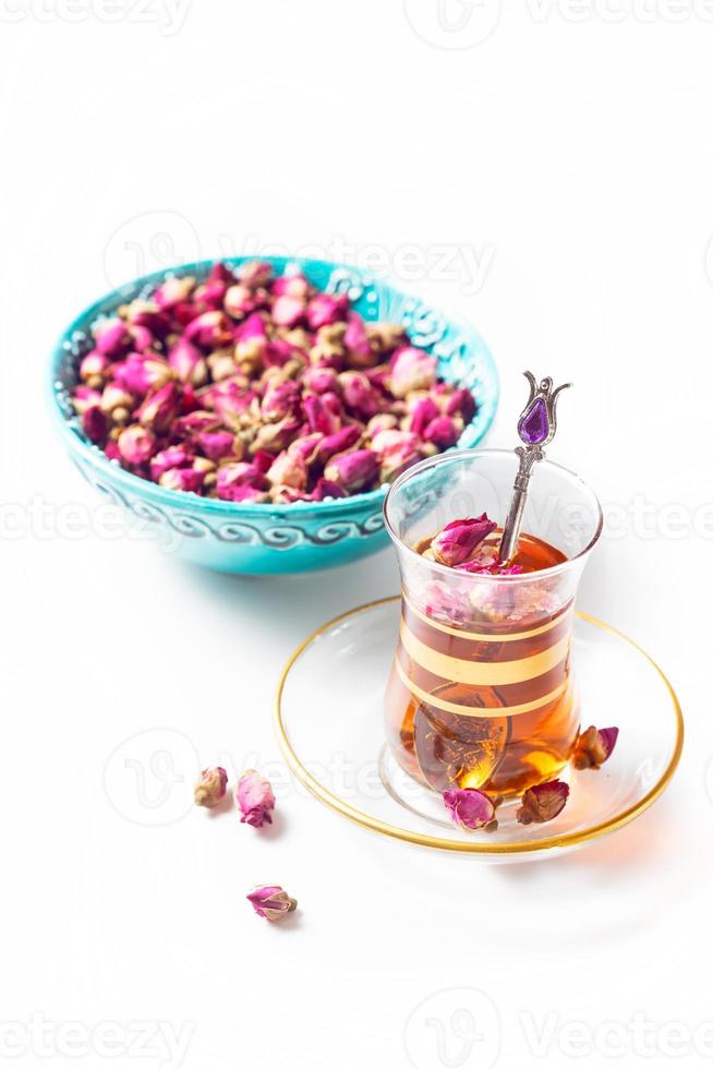 Turkish tea in traditional glasses photo