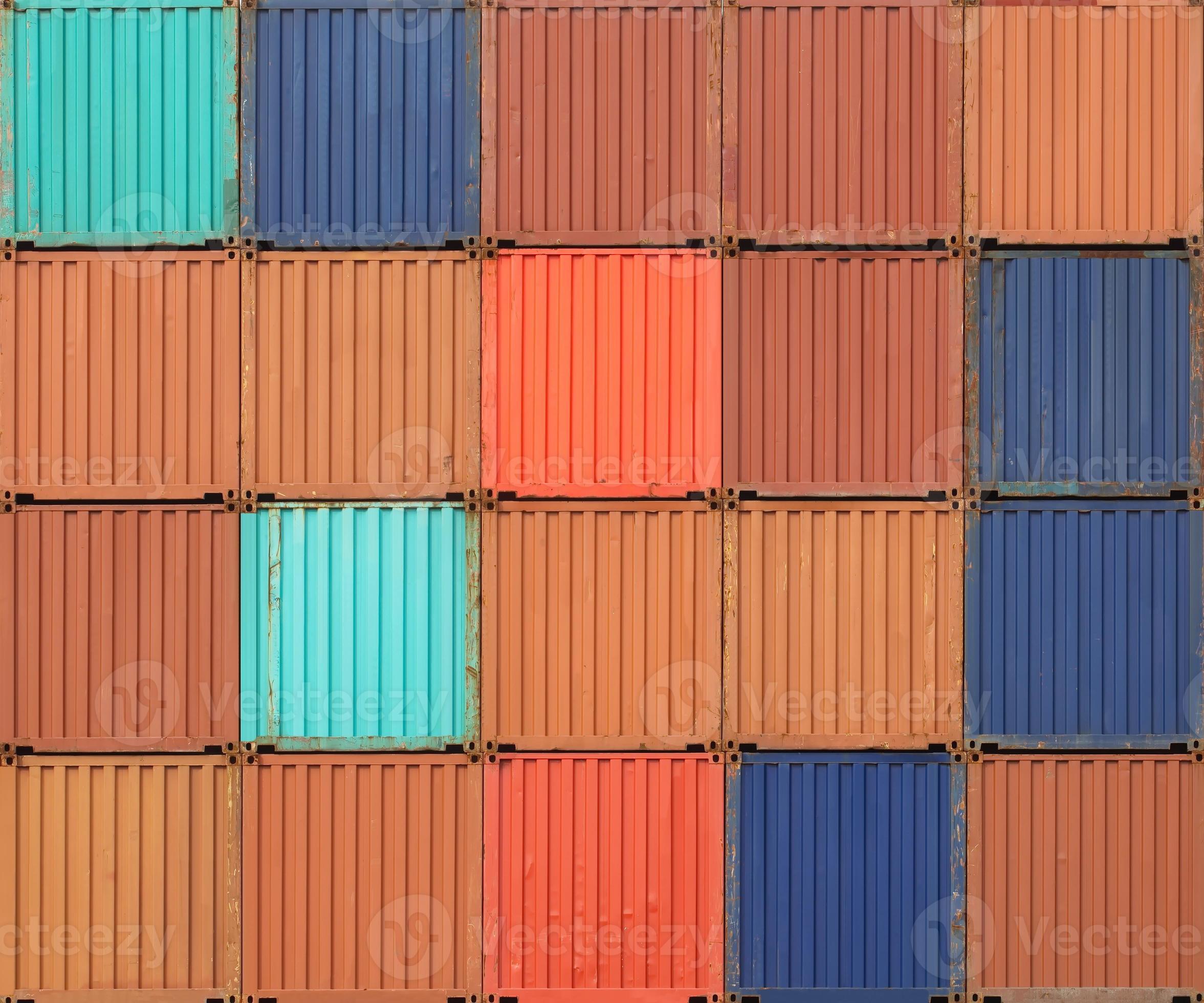 Stacked cargo containers in freight sea port terminal photo