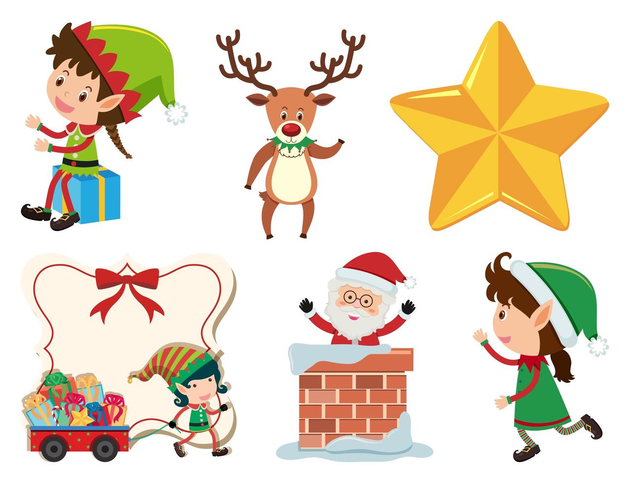 Christmas set with Santa, elf and reindeer vector