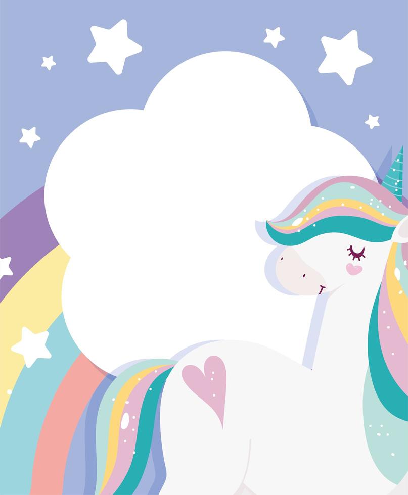 Cute magic unicorn poster template with stars vector