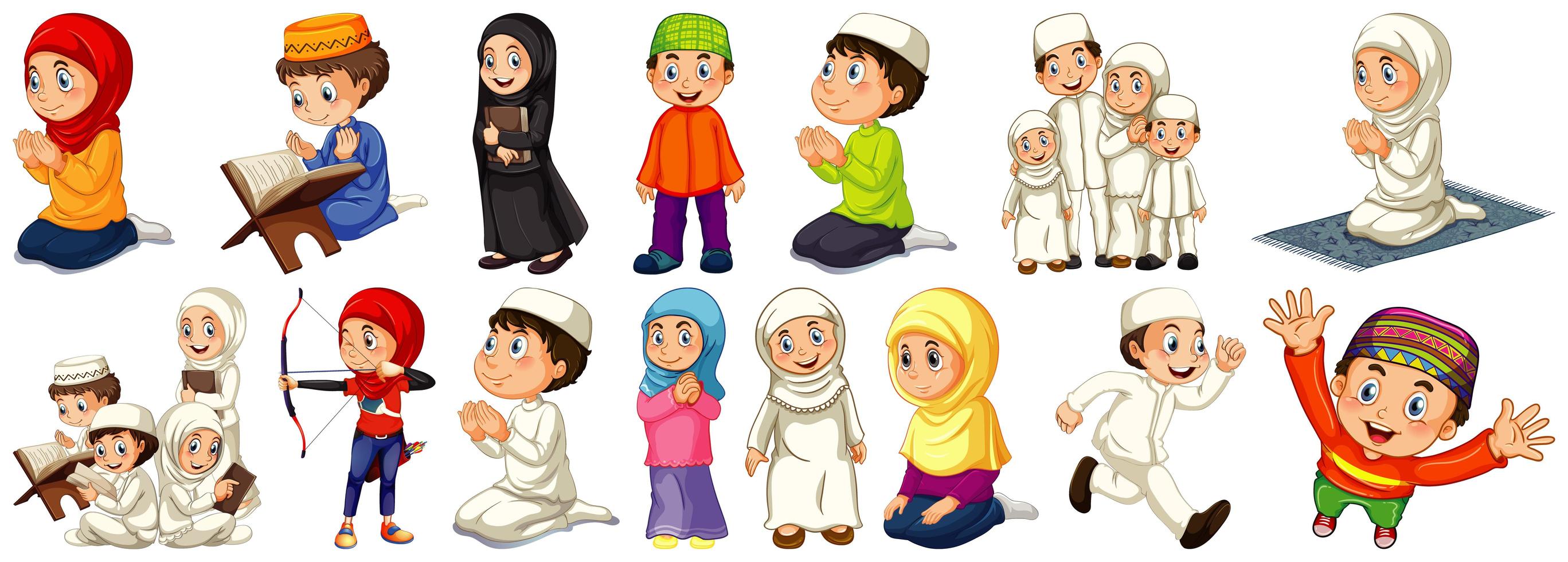 Set of different muslim people  vector