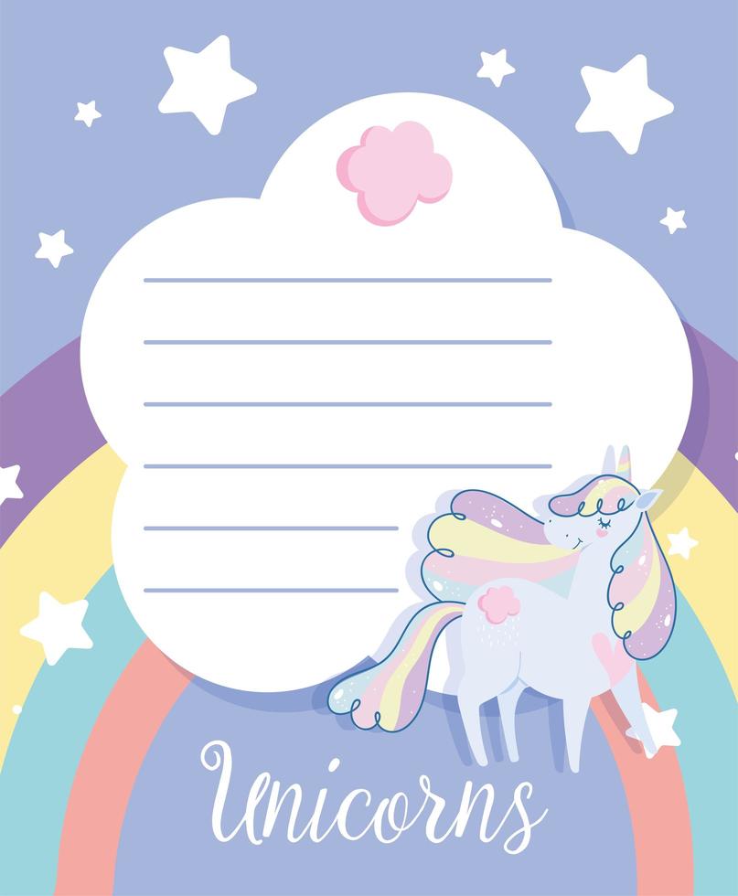 Writing paper with magic unicorn and stars vector