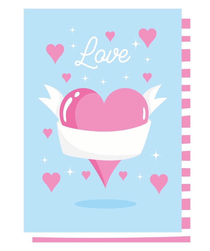 Love romantic hearts with ribbon and lettering  vector