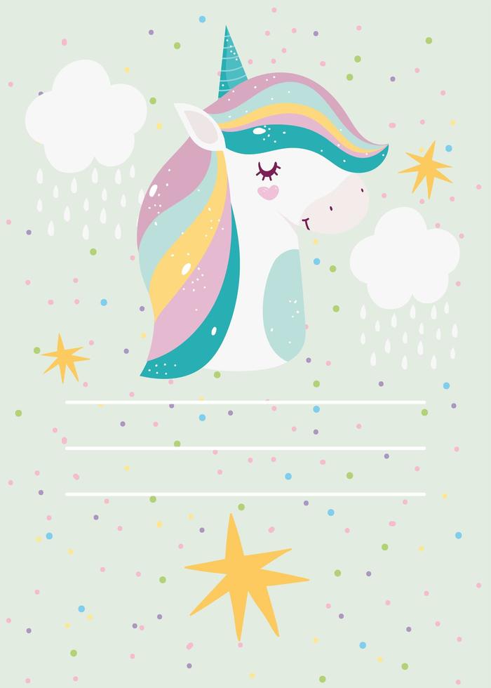 papel de escribir con cabeza de unicornio mágico vector