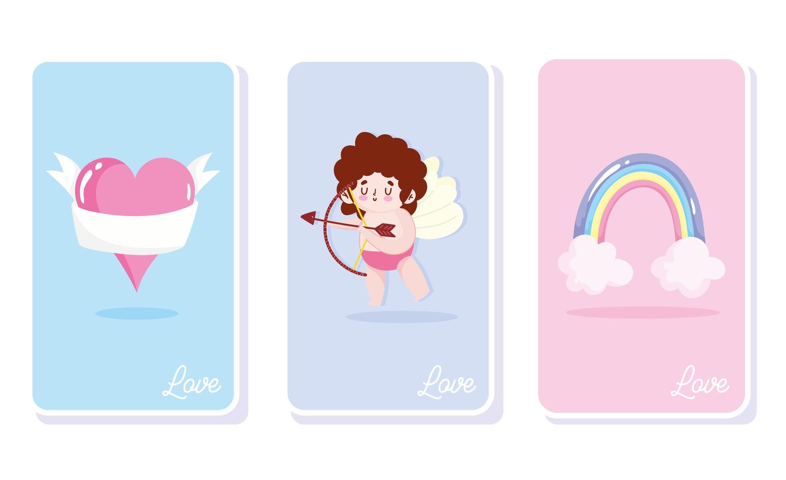 Love cupid, heart, rainbow in romantic celebration vector