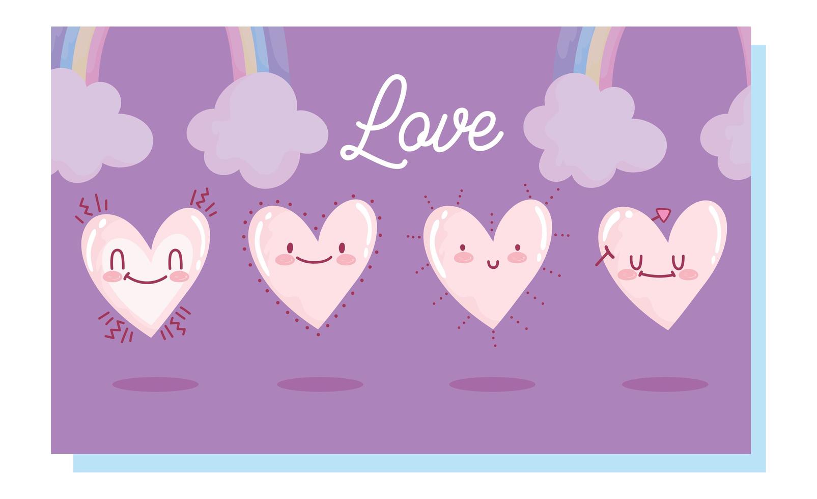 Love romantic hearts with rainbows and clouds vector
