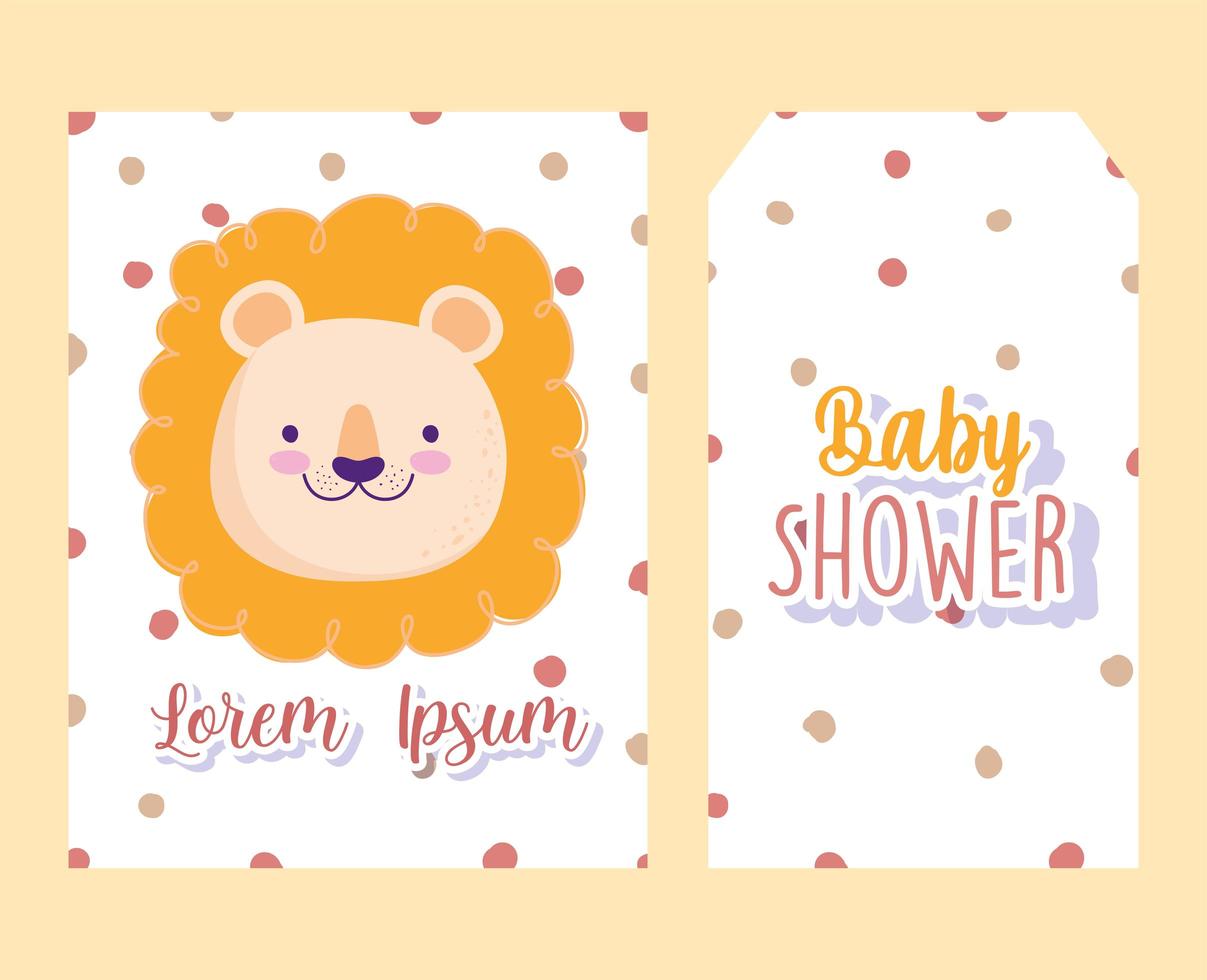 tarjeta de invitación de baby shower y etiqueta con león vector