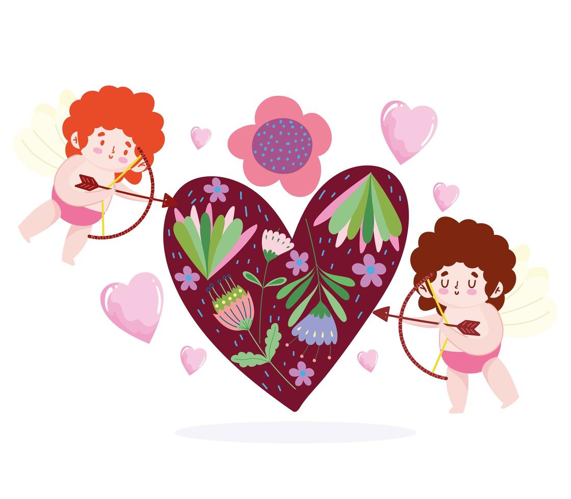 Love little cupids shooting arrow in heart  vector