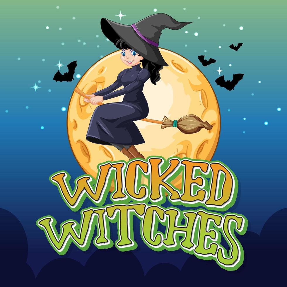 Wicked witches on night background  vector