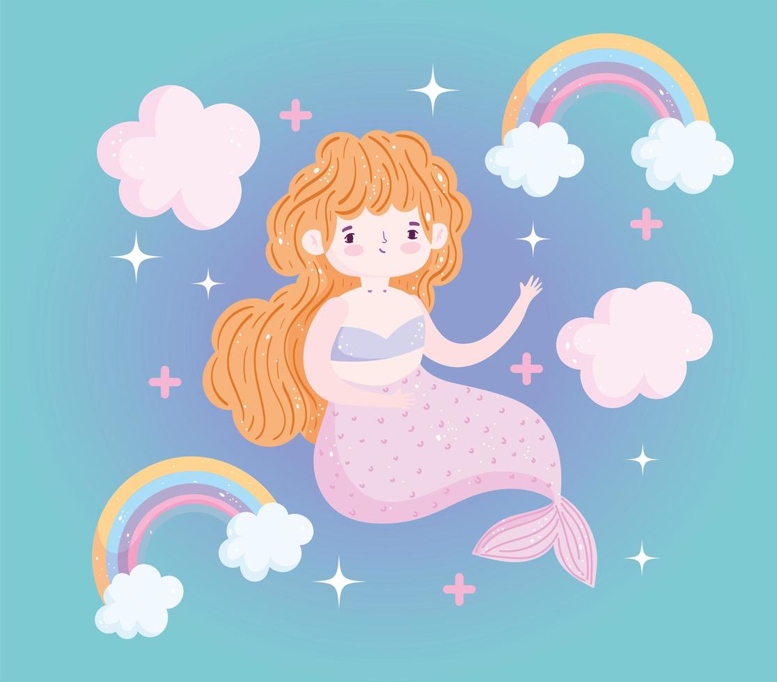 linda sirenita con arcoiris vector