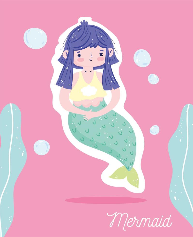 Cute little mermaid underwater vector