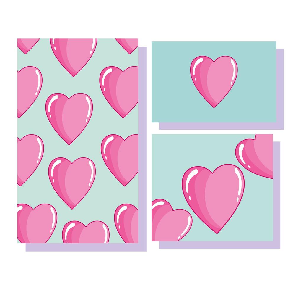 amor corazones románticos dibujos animados decoración pancartas vector