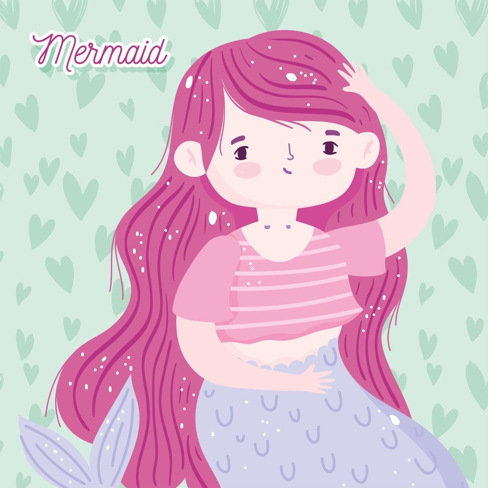 Cute little mermaid with pink hair vector