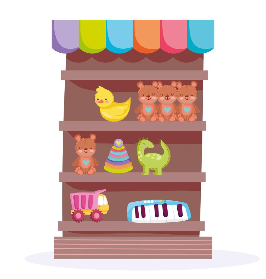 Wood shelf shop with toys object for kids  vector