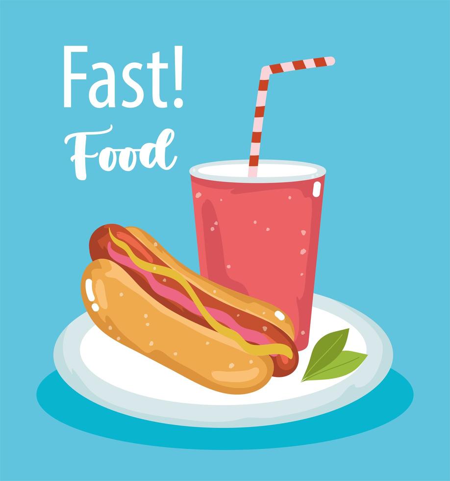 comida rápida, hot dog y refrescos vector