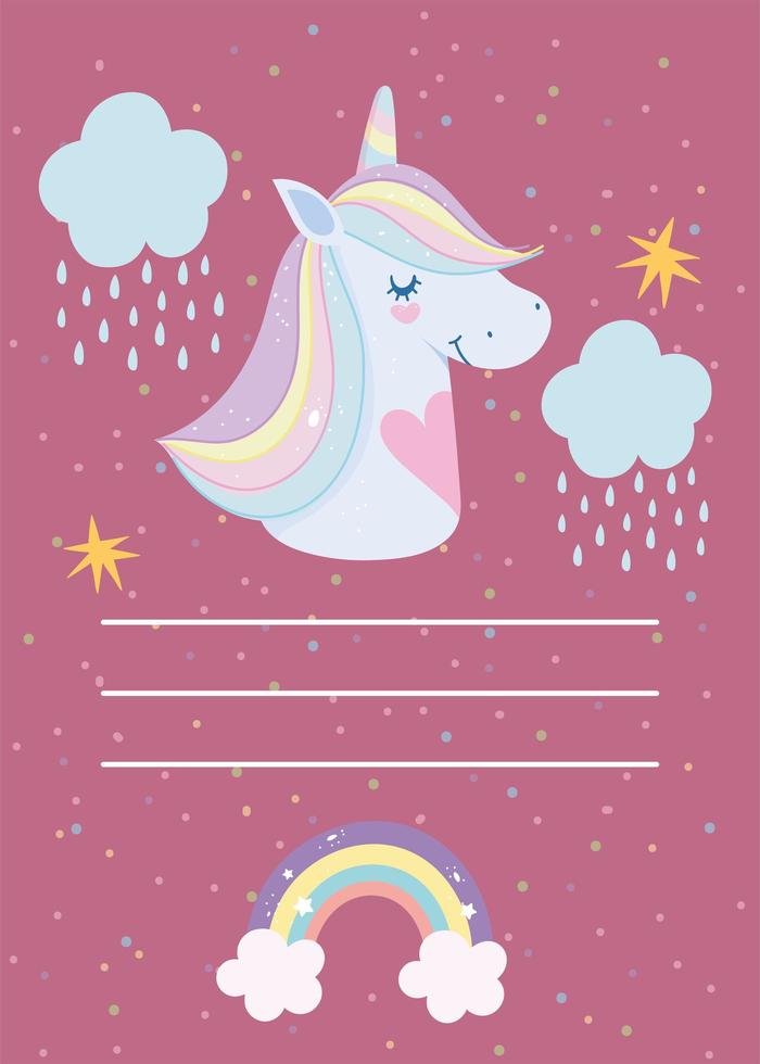 Writing paper with magic unicorn head vector