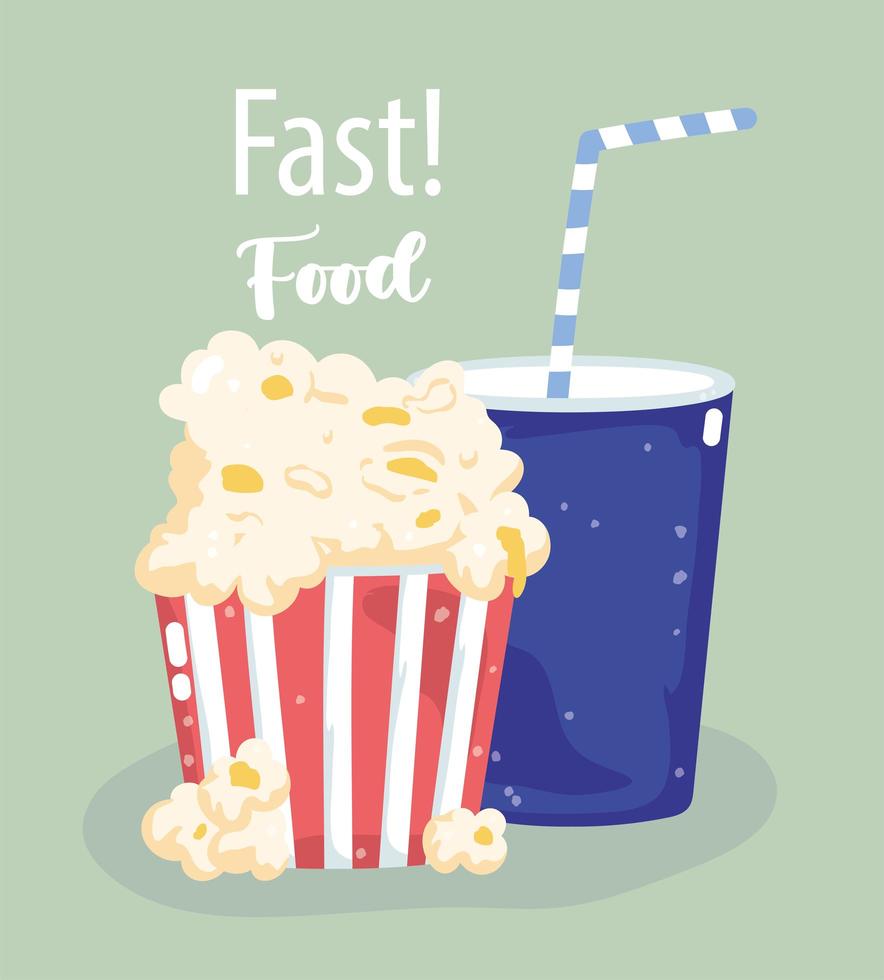 Fast food, pop corn and soda vector