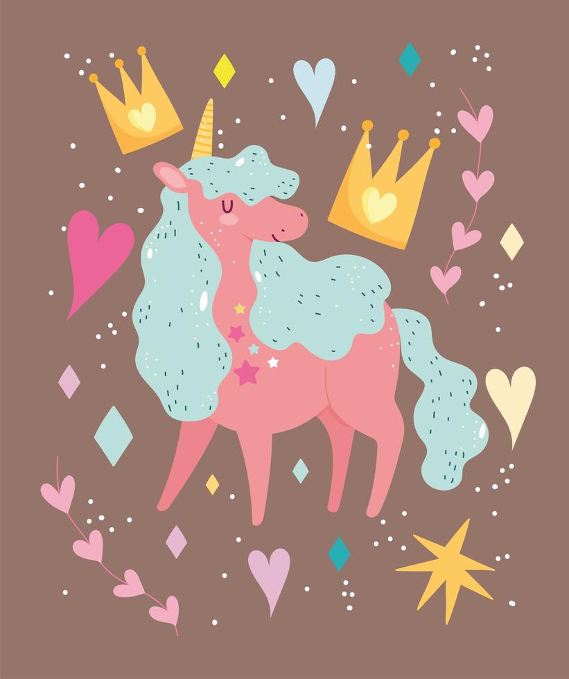 Cartoon magic unicorn with cute elements vector
