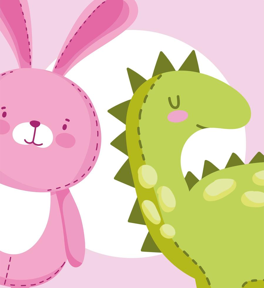 dibujos animados pequeño conejo rosa y dinosaurio vector