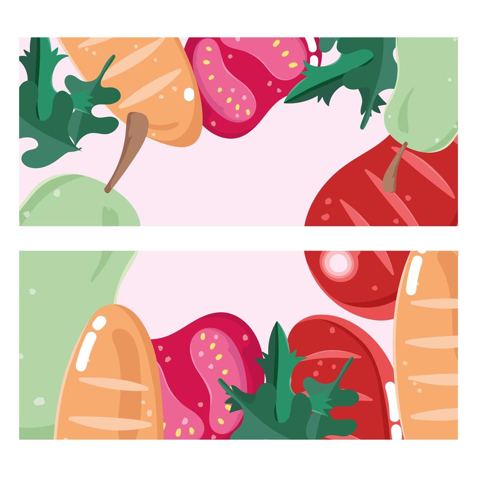 Bread, pear, tomato, and meat banner vector