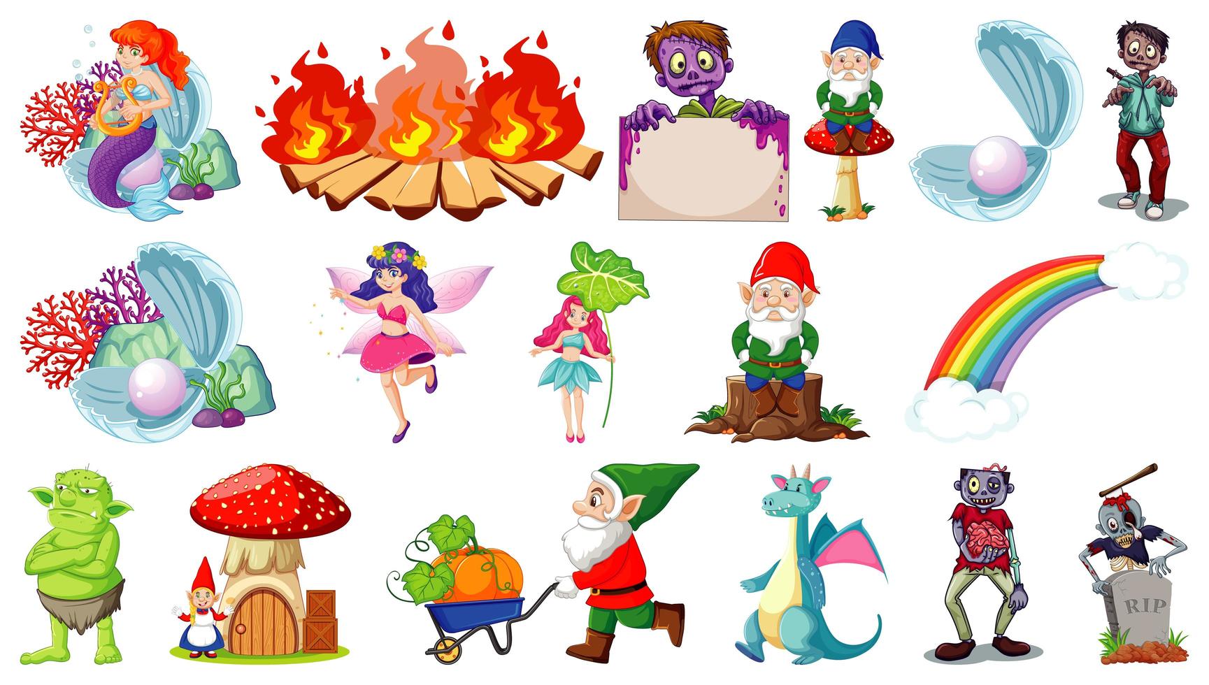 Cartoon characters and fantasy theme isolated on white background vector