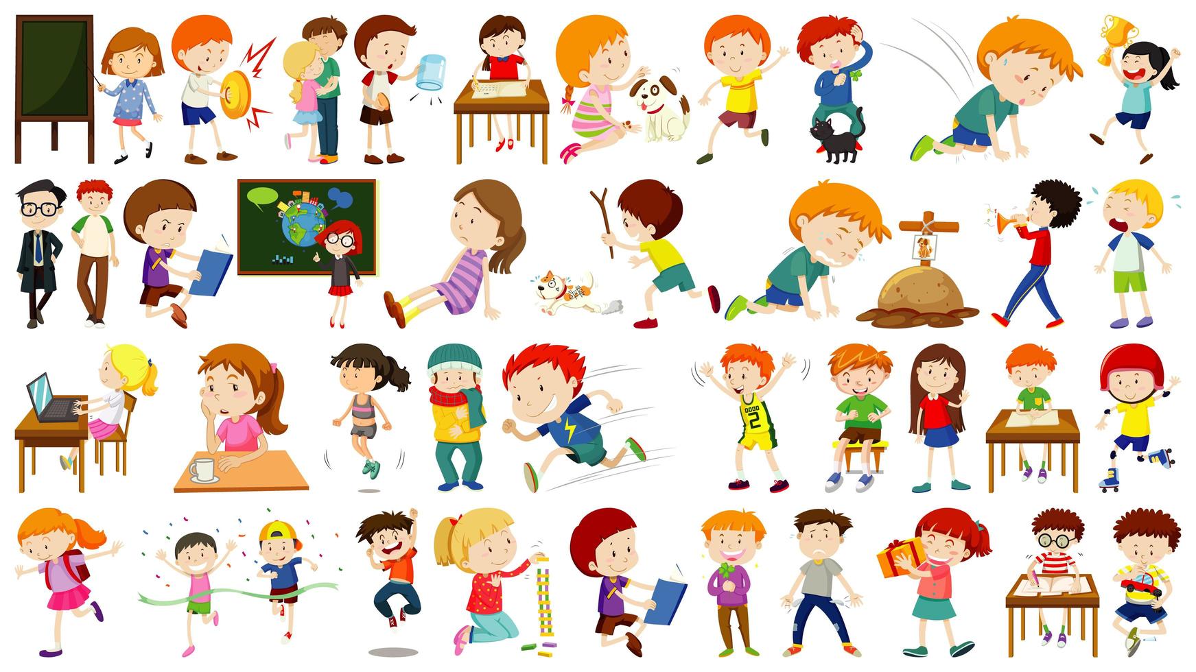 conjunto de personaje de dibujos animados para niños vector