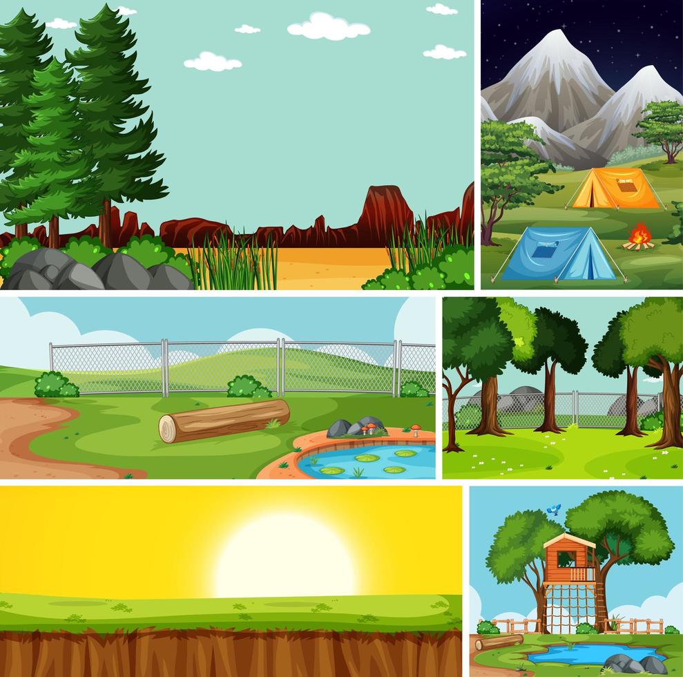 Four Different Scenes in Nature Setting Cartoon Style vector